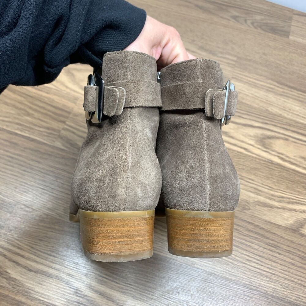Aquatalia Faria Booties Taupe Brown Size 7.5 Suede Ankle Boots Buckle Italy - Picture 12 of 13